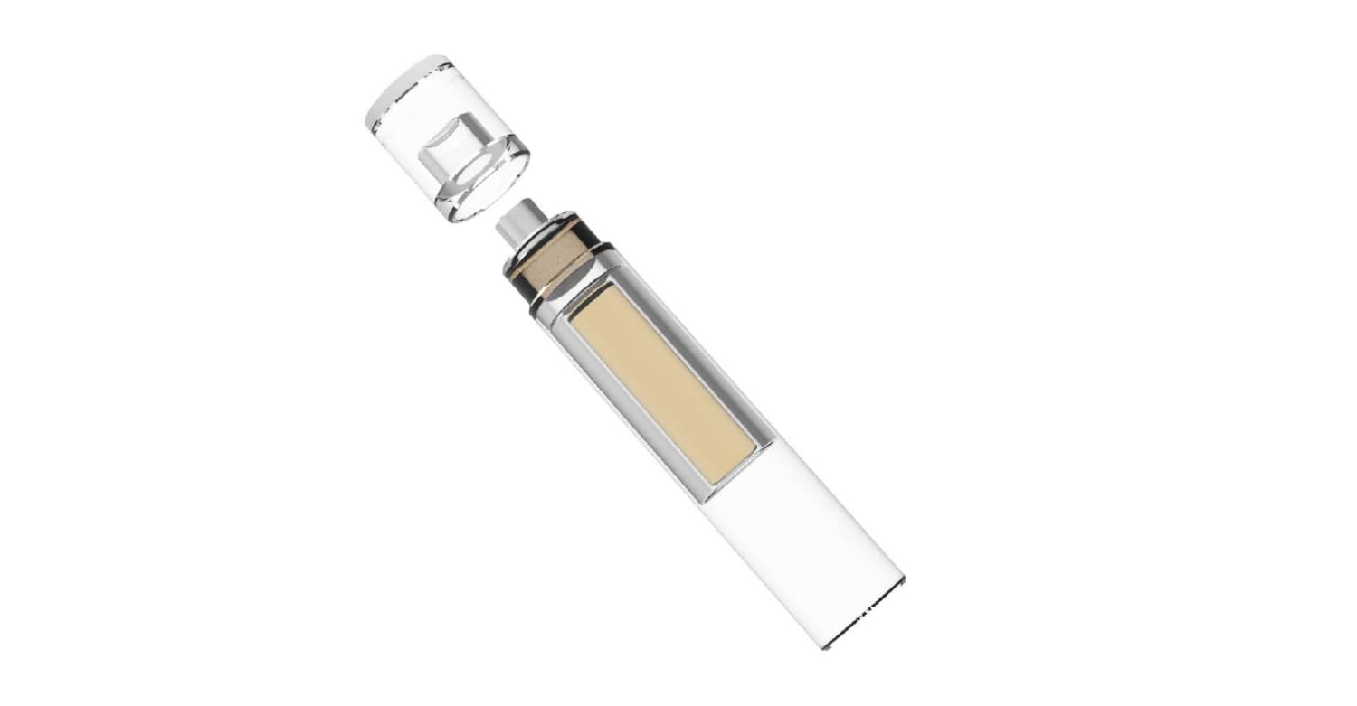 Rendu d'un flacon rechargeable et de sa cartouche démontée