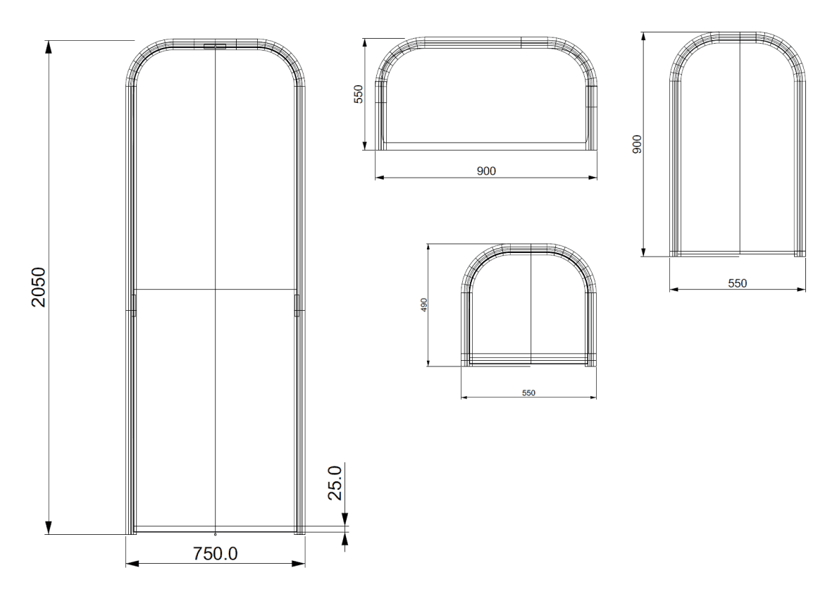 Plan coté des quatre formats du miroir UD
