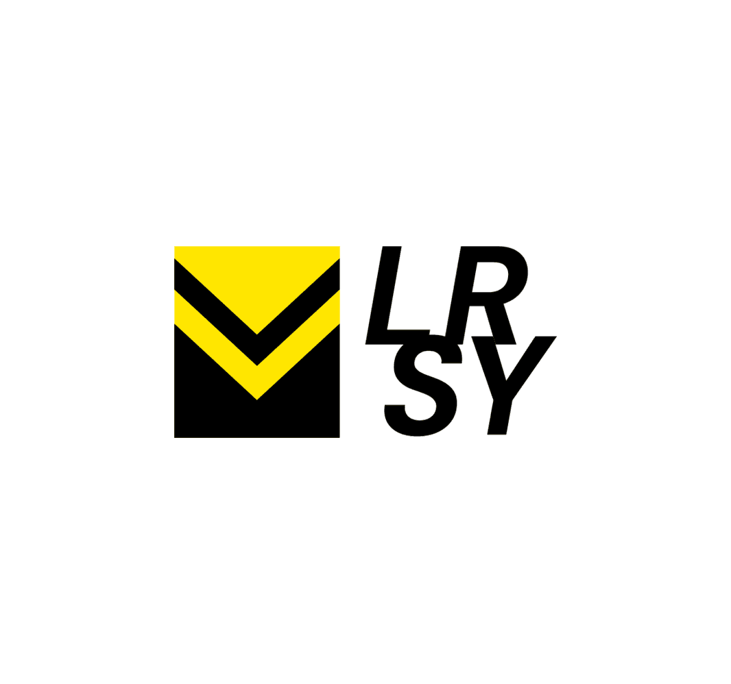 Le logo LRSY : un chevron jaune et les lettres en noir