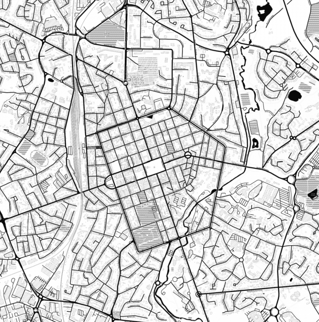 Plan de La Roche-sur-Yon, son centre en pentagone